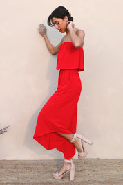 Slanted Hem Strapless Jumpsuit - Ahri