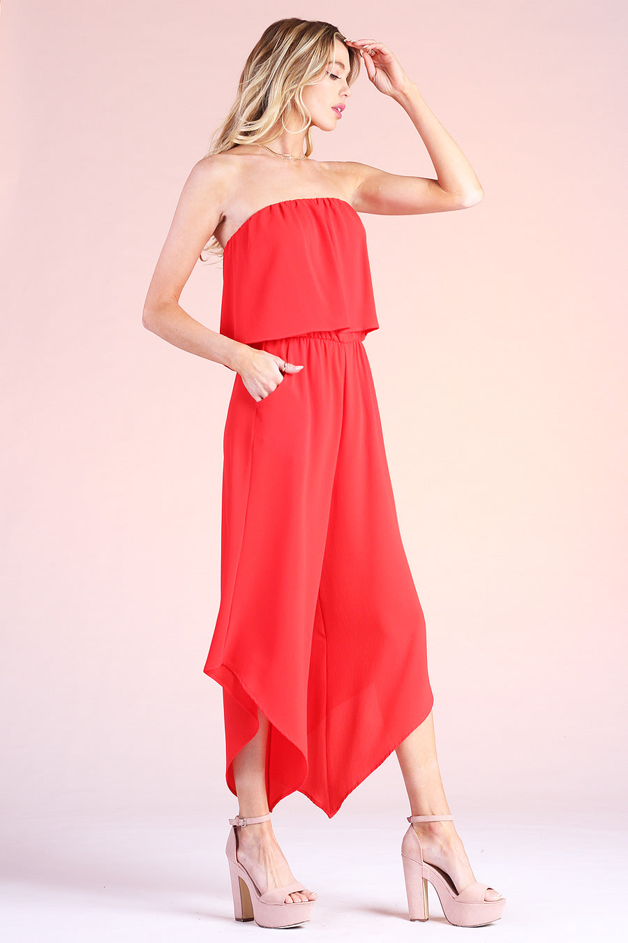 Slanted Hem Strapless Jumpsuit