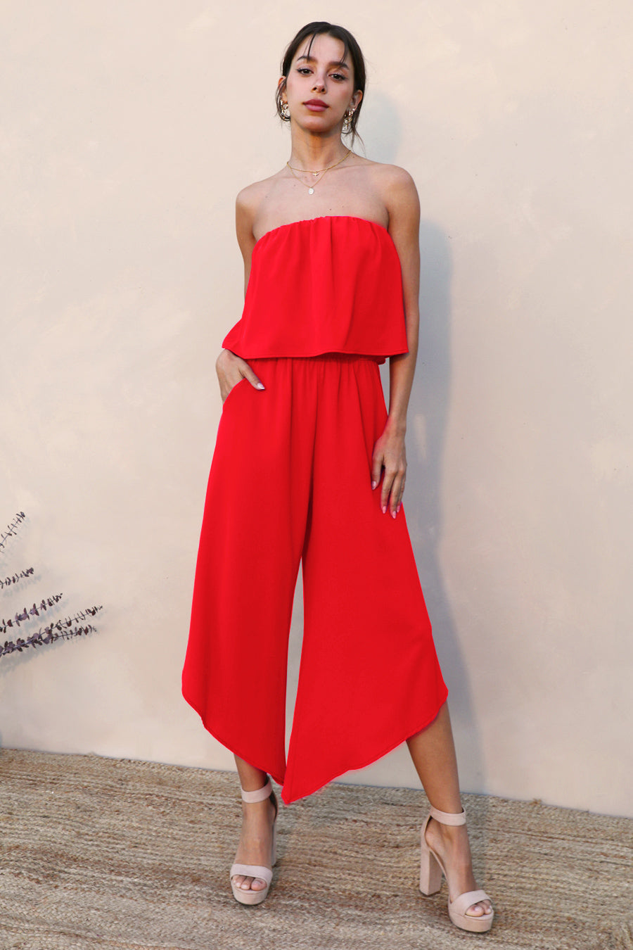 Slanted Hem Strapless Jumpsuit - Ahri