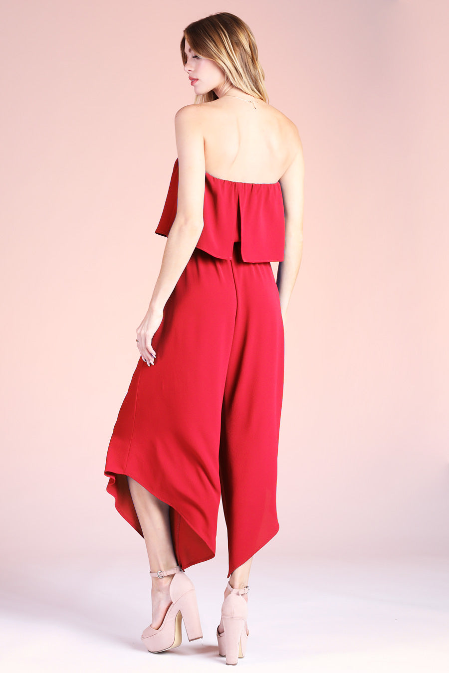 Slanted Hem Strapless Jumpsuit