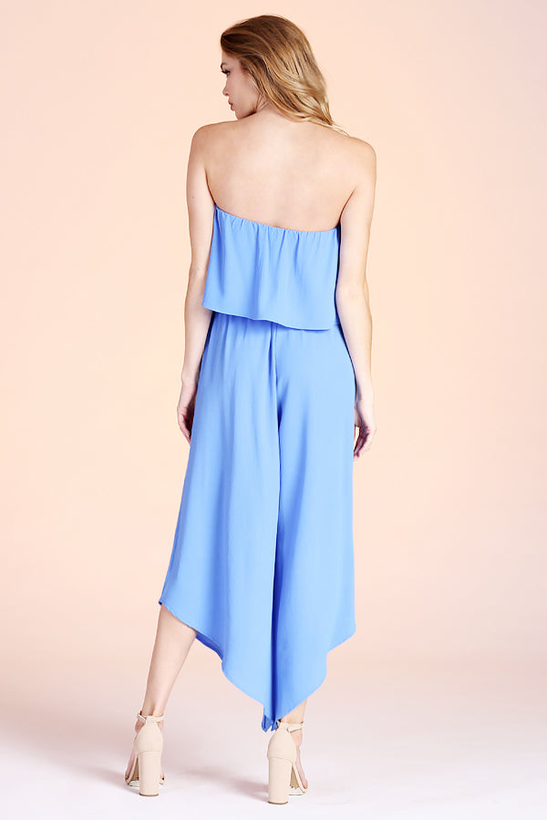 Slanted Hem Strapless Jumpsuit