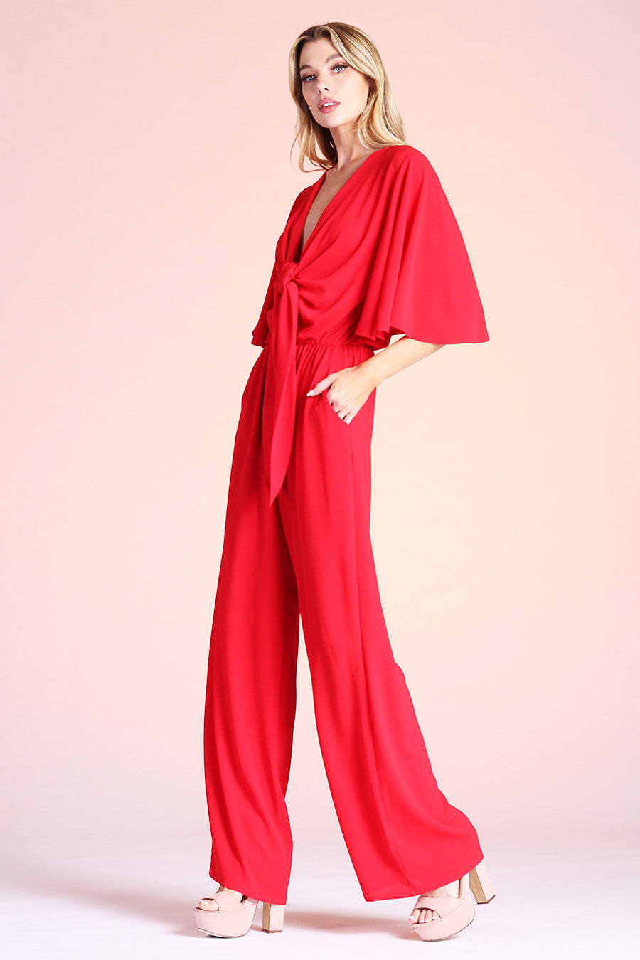 Front Tie Sleeved Jumpsuit