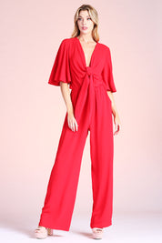 Front Tie Sleeved Jumpsuit