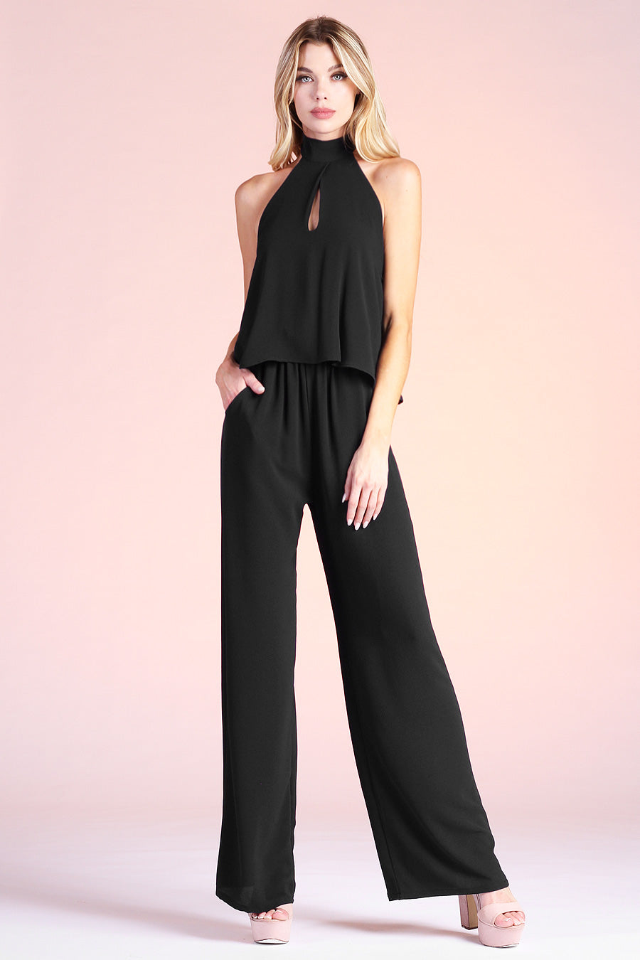 Teardrop Keyhole Halter Jumpsuit