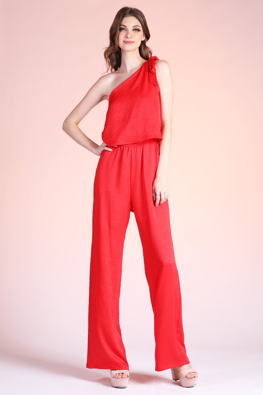 Sweet One Shoulder Tie Jumpsuit