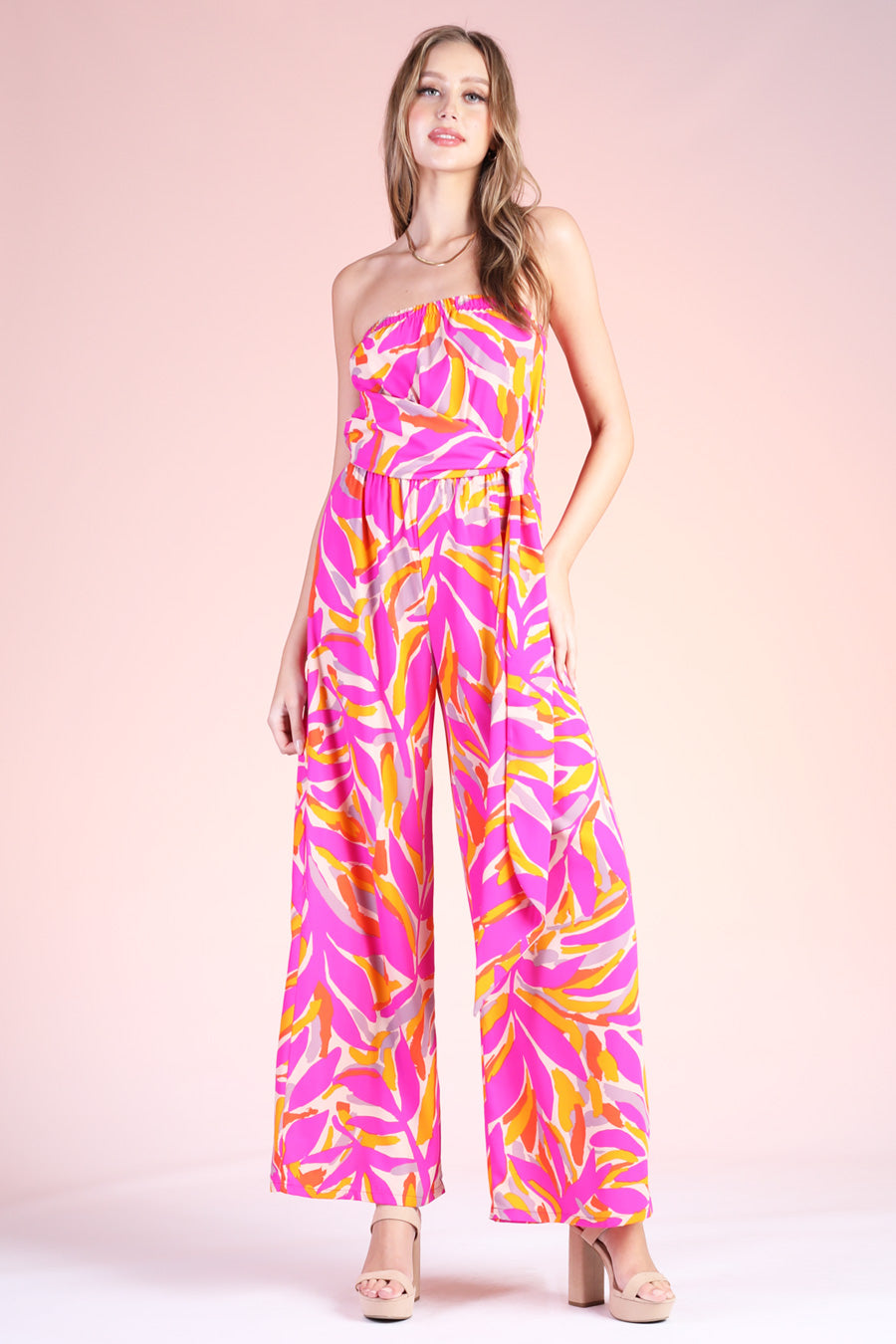 Sweety Leafy Strapless Jumpsuit