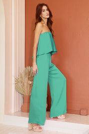 Cascade Overlay Strapless Jumpsuit