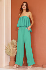 Cascade Overlay Strapless Jumpsuit