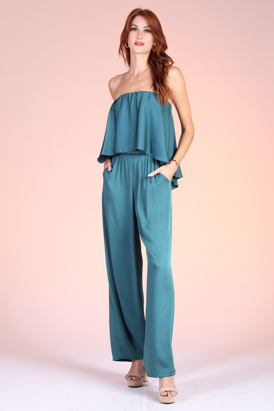 Cascade Overlay Strapless Jumpsuit