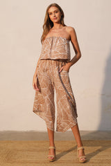 Alani Leaf Slanted Hem Strapless Jumpsuit