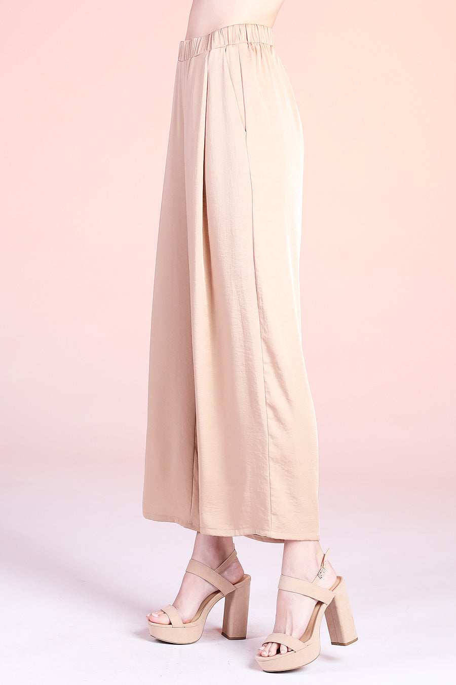 Soft Satin Wide Leg Ankle Pants