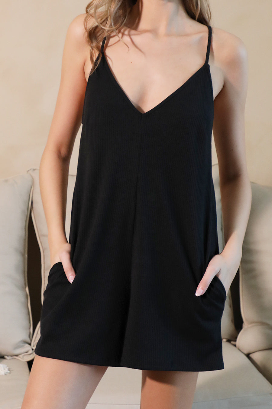 Heavy Ribbed Knit Cami Romper - Ahri