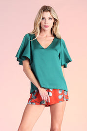 Hammered Satin Flare Sleeve Top - Ahri