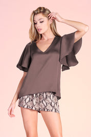 Hammered Satin Flare Sleeve Top - Ahri