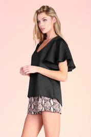 Hammered Satin Flare Sleeve Top - Ahri