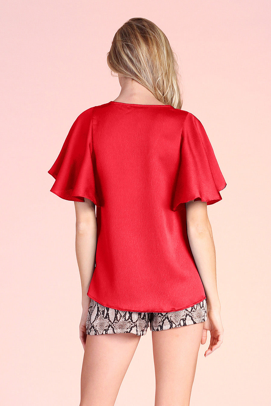 Hammered Satin Flare Sleeve Top
