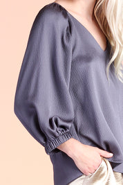 Hammered Satin 3/4 Sleeve Top - Ahri