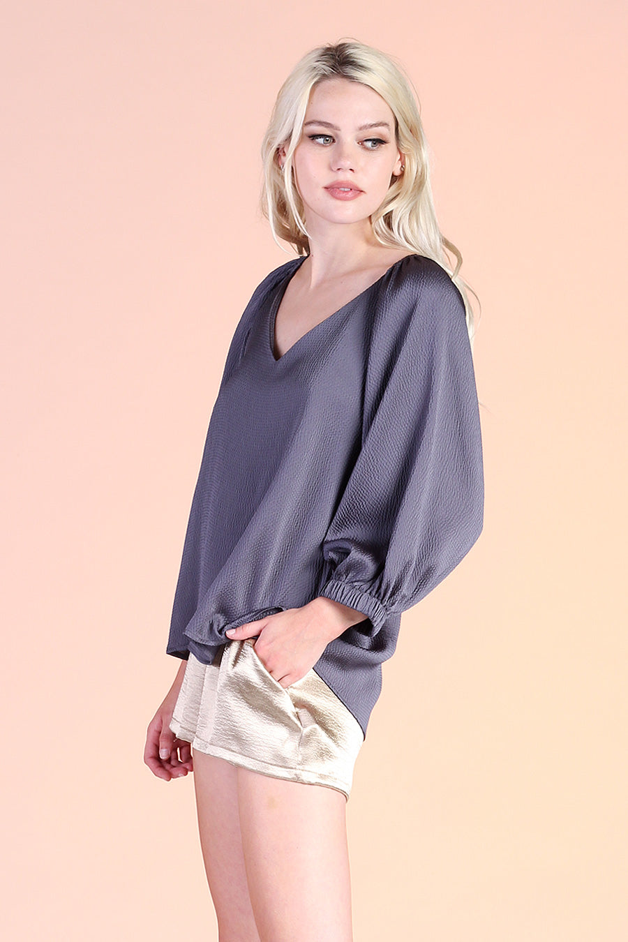 Hammered Satin 3/4 Sleeve Top - Ahri