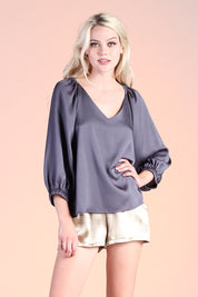 Hammered Satin 3/4 Sleeve Top - Ahri