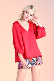 Hammered Satin 3/4 Sleeve Top - Ahri