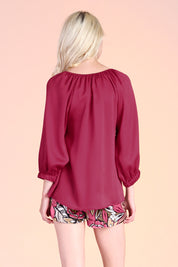 Hammered Satin 3/4 Sleeve Top - Ahri