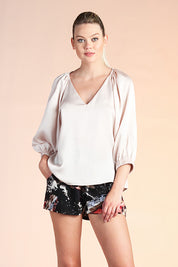 Hammered Satin 3/4 Sleeve Top - Ahri