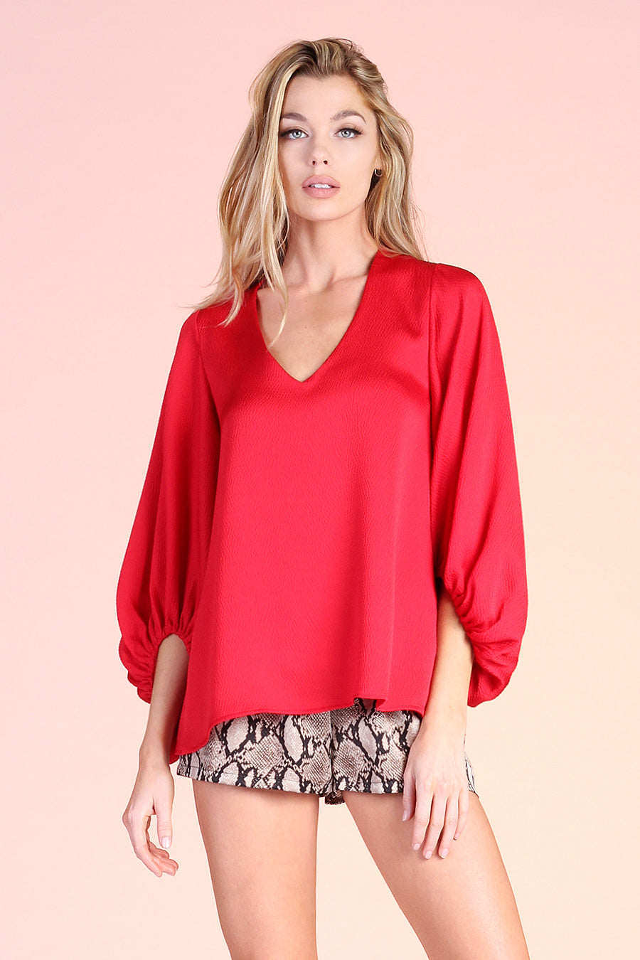 Hammered Satin Balloon Sleeve Top