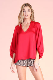 Hammered Satin Balloon Sleeve Top