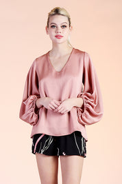 Hammered Satin Balloon Sleeve Top