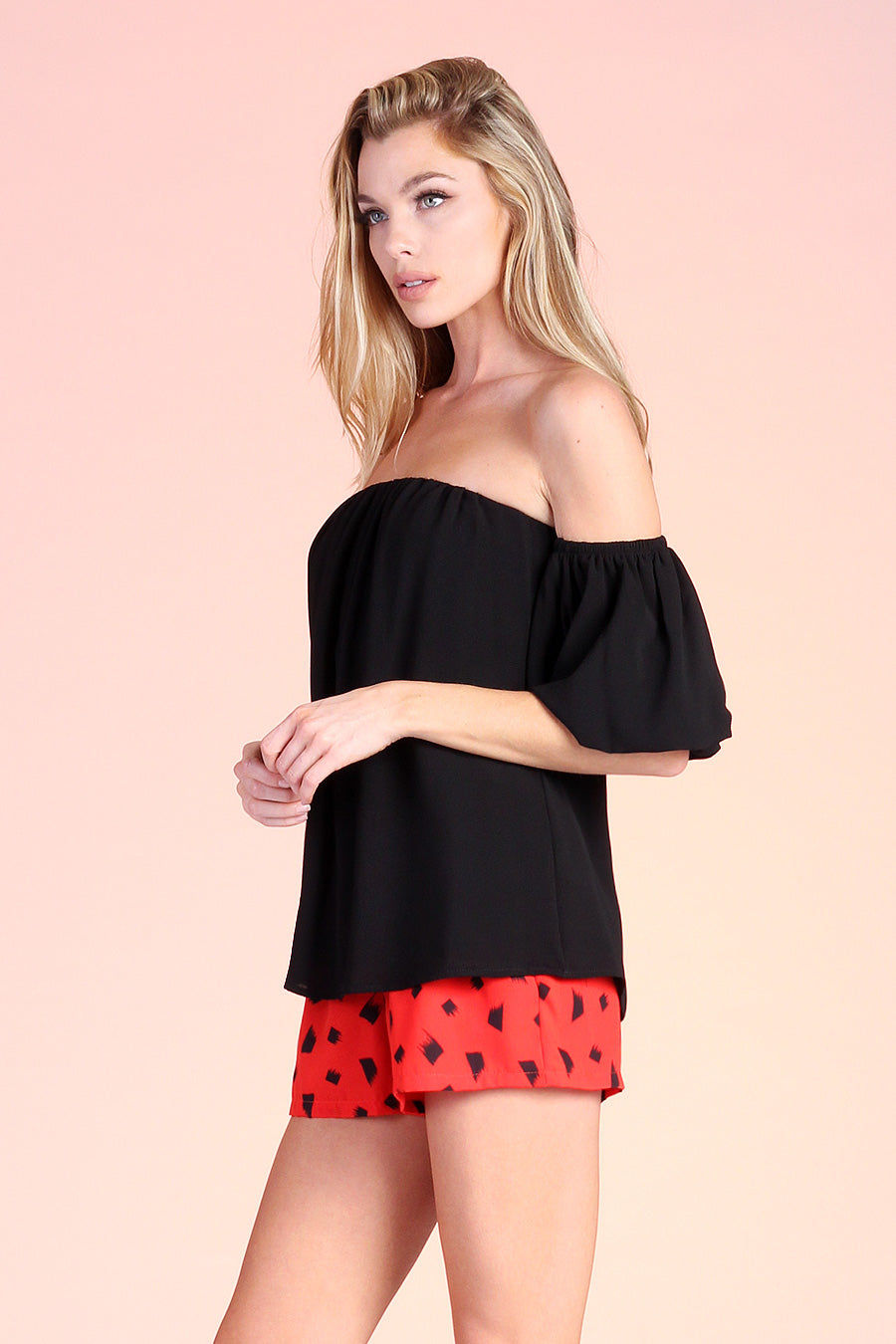 Bubble Sleeve Off Shoulder Top