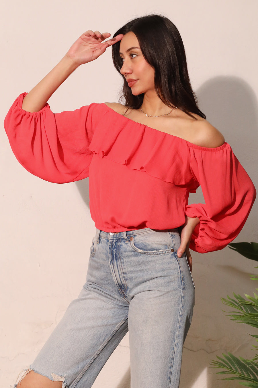 Flowy Off Shoulder Crinkle Top - Ahri