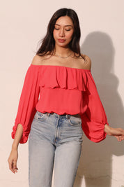 Flowy Off Shoulder Crinkle Top - Ahri
