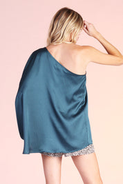 Shiny Hammered Satin One Sleeve Top