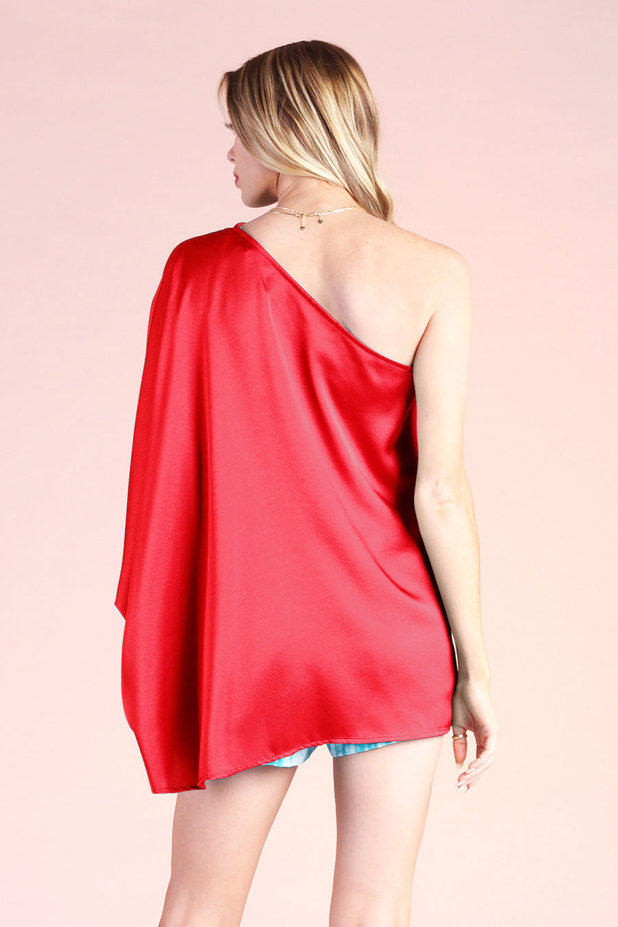 Shiny Hammered Satin One Sleeve Top