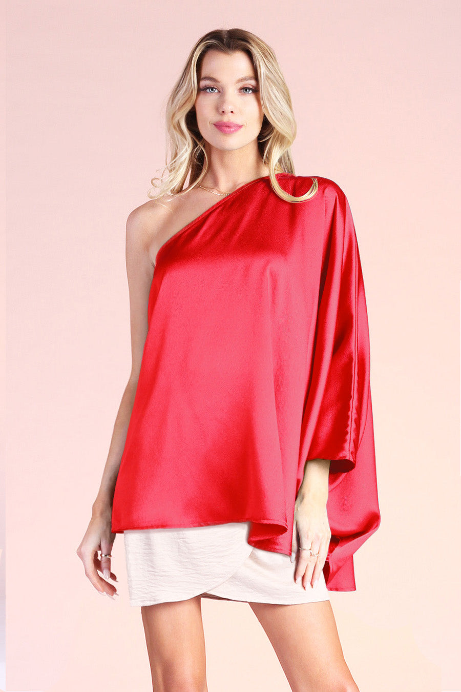 Shiny Hammered Satin One Sleeve Top