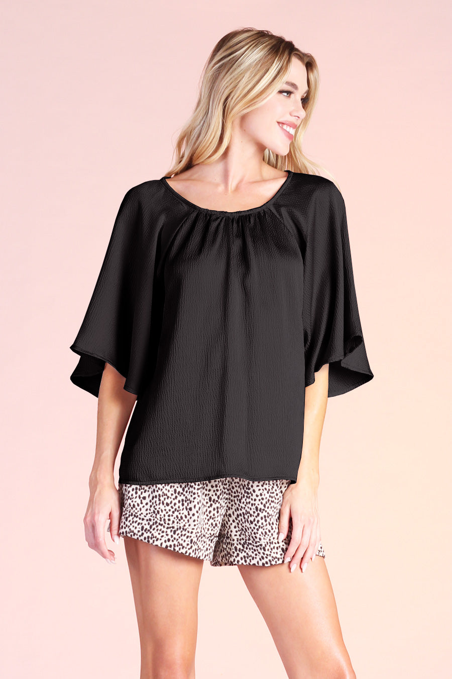 Angelic Textured Satin Sleeve Top