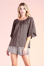 Angelic Textured Satin Sleeve Top