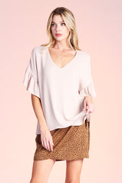 Ruffle Sleeve Crinkle Top