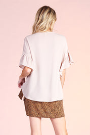 Ruffle Sleeve Crinkle Top