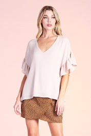 Ruffle Sleeve Crinkle Top