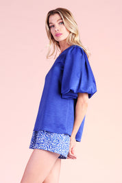 Washed Satin Crepe One Bubble Sleeve Top