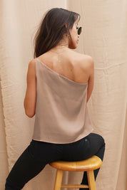 Shiny Hammered Satin One Shoulder Top