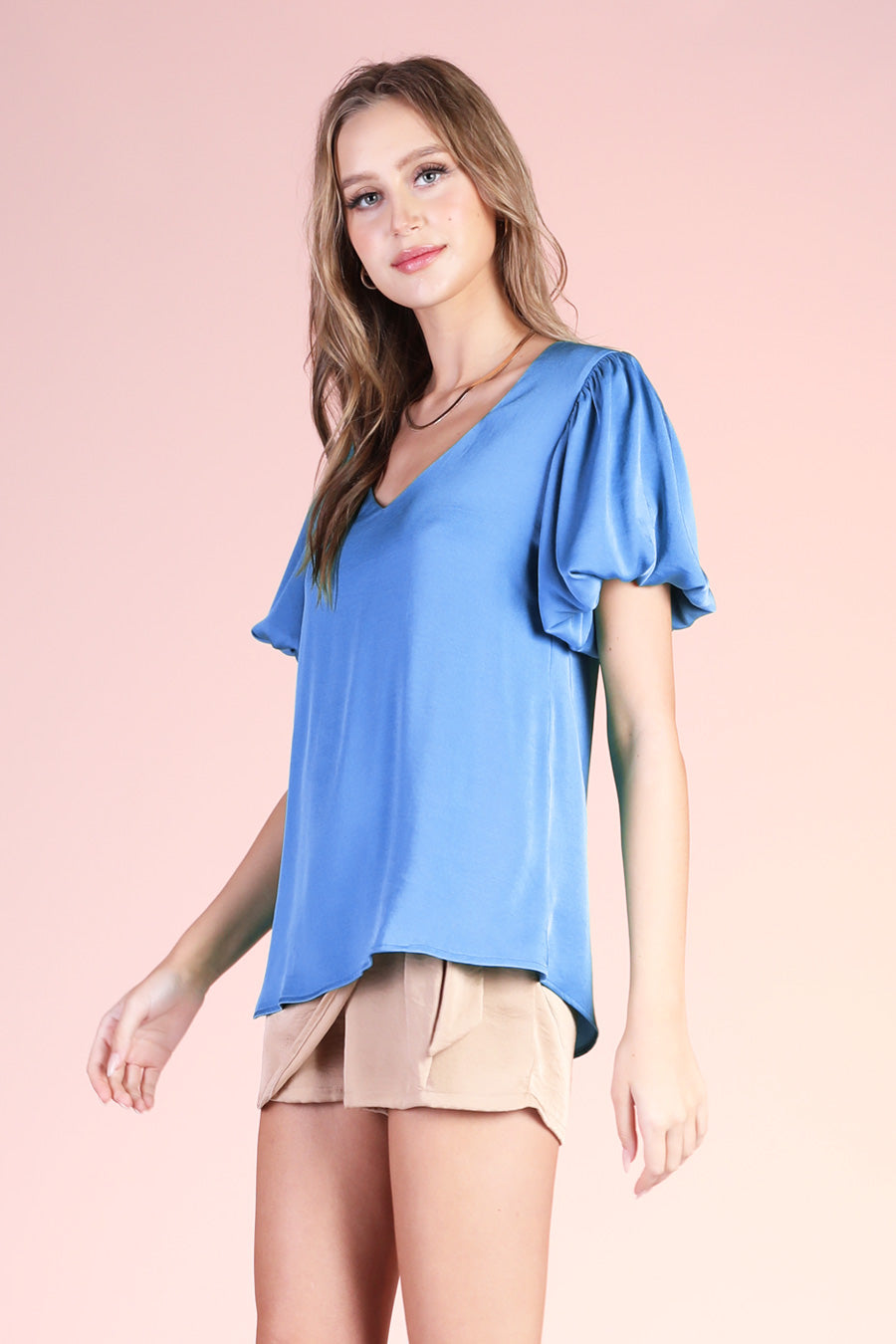 Washed Silk Bubble Sleeve Top