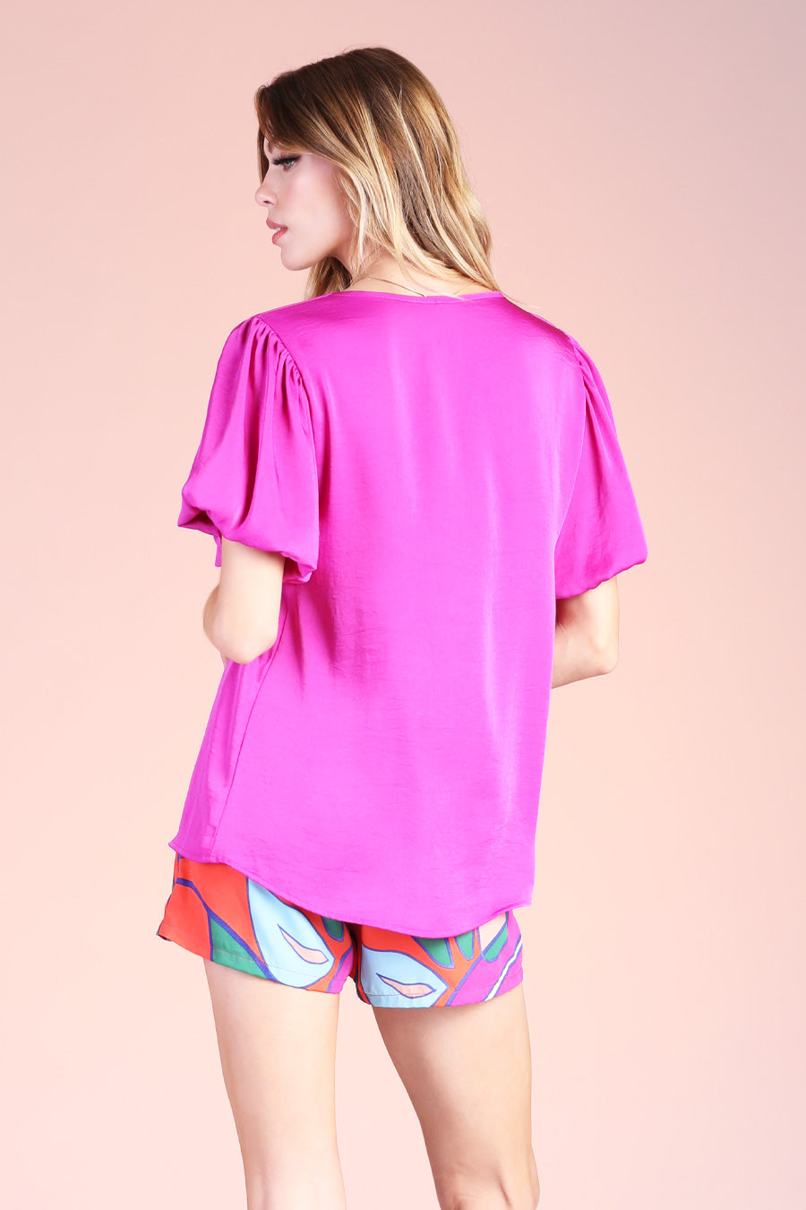 Washed Silk Bubble Sleeve Top