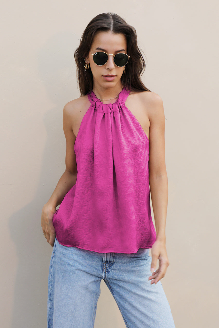 Hammered Satin Ruched Top