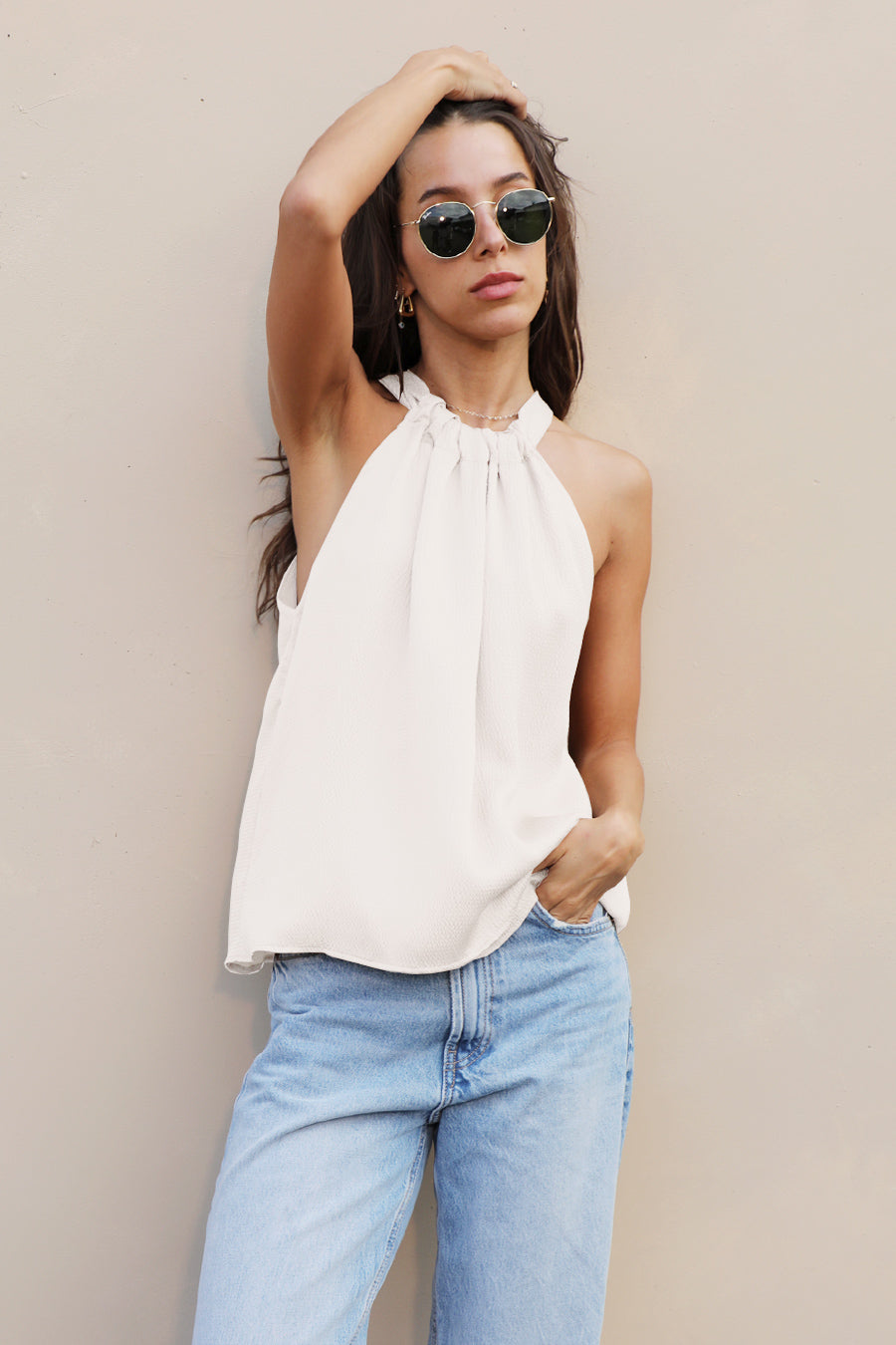 Hammered Satin Ruched Top