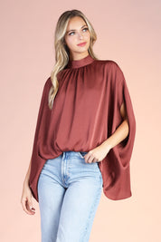 Washed Poly Silk Mock Neck Caftan Top