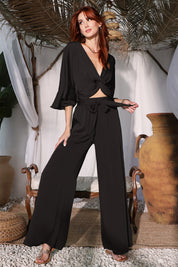 Washed Poly Silk Twist Front Crop Top