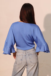 Ruffle Sleeve Twist Front Crop Top