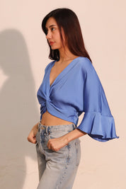 Ruffle Sleeve Twist Front Crop Top